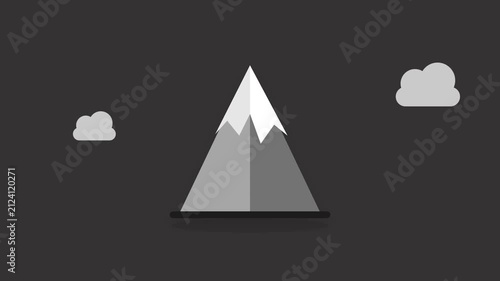 Minimalist 2D Flat Mountain Animation with Simple Outlines and Soft Floating Clouds Passing by, Representing Nature, Landscape, Travel, Adventure and Outdoor Environment, Continuous Motion Graphic