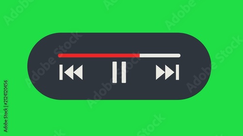Video Player Interface UI Controls including Play, Pause, Skip, Volume and Progress Bar, Complete Set of Functional Elements for Managing Video Playback, Isolated and Ready to Use on Green Screen