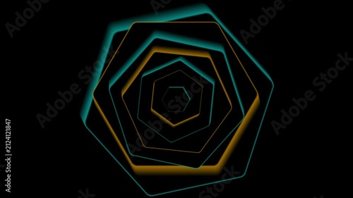 Orange and blue hexagons abstract technology geometric background. Dark minimal motion design. Seamless loop. Video animation Ultra HD 4K 3840x2160