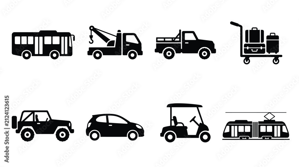 Fototapeta premium Vehicle Silhouette Icons Collection