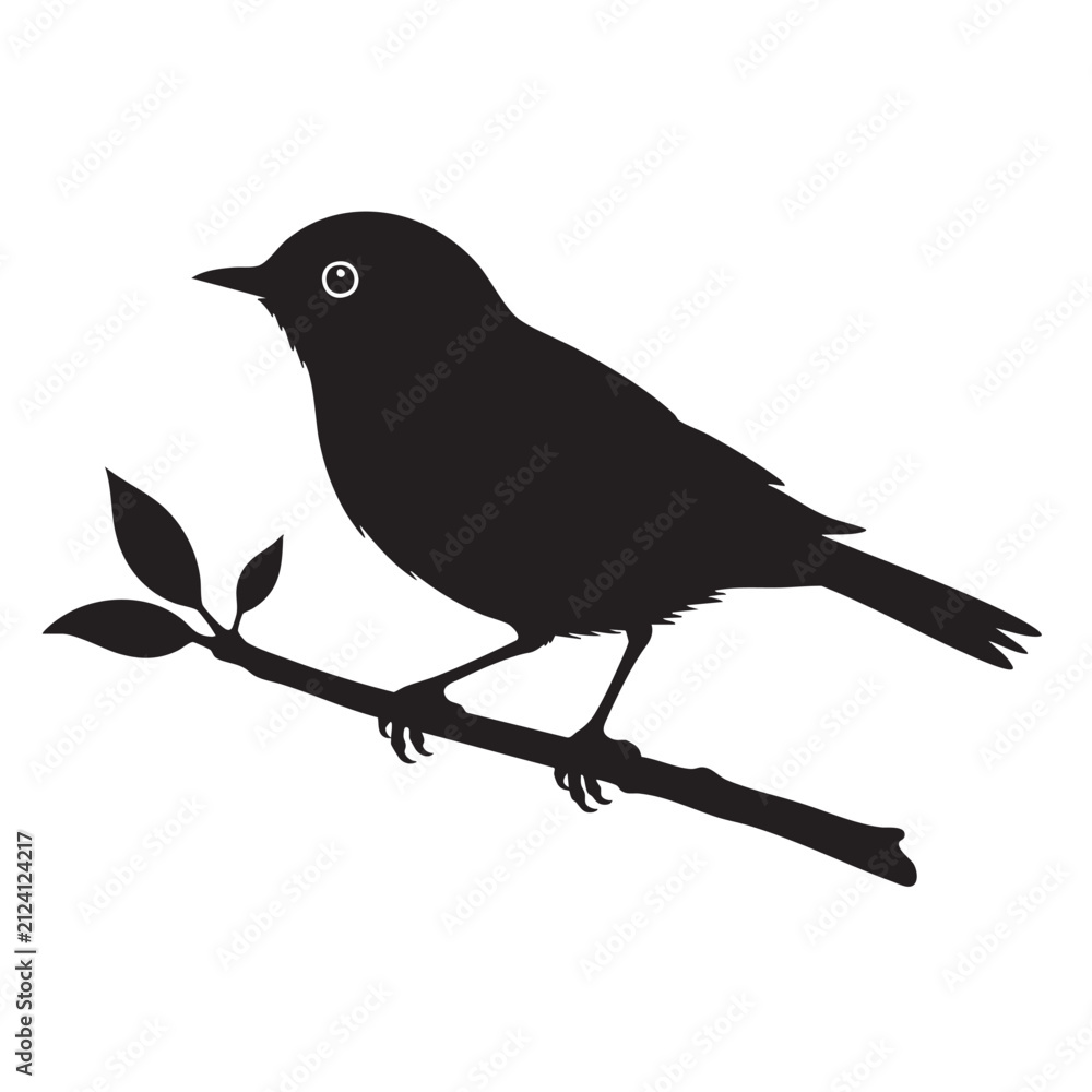Obraz premium Robin Silhouette Black Vector Illustration Perched Songbird Profile