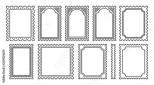 Postage stamp frame set of black blank decorative borders for vector illustration graphic template