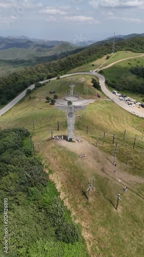Aerial drone flying  of   Didgori Monument   in Georgia