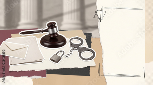 Gavel and Handcuffs for World Day Against the Death Penalty in a Justice Reform Collage with Copy Space