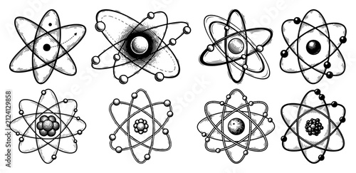 Foto Atomic structure diagrams and electron orbital models for science education in v