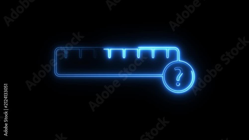 Neon ruler with question mark symbol glowing animation isolated on black background motion.