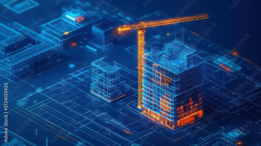 Fototapeta premium digital construction building information modeling concept 3d model