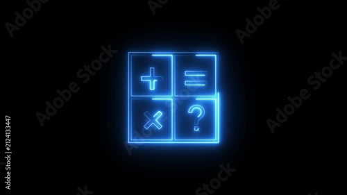 Calculator math icon animation with blue neon glow effects and futuristic energy lines moving.