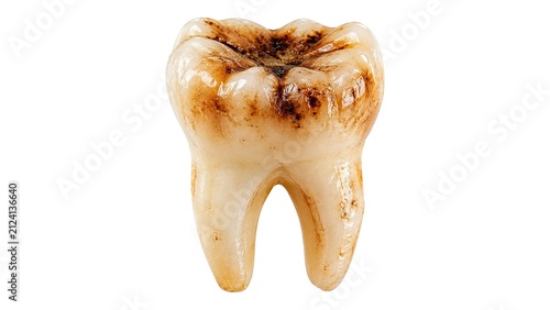Close up human tooth with dental crown surface texture and natural enamel details for medical dentistry isolated on white background