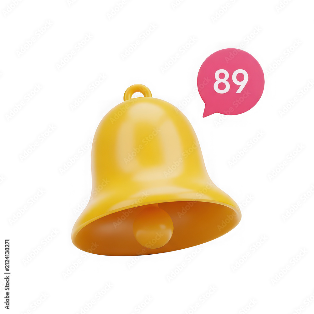 Fototapeta premium Notification bell icon with number count isolated on transparent background