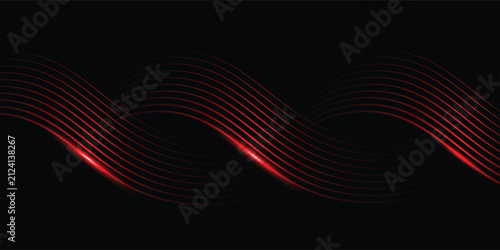 Futuristic Red Neon Wave Lines on Black Abstract Technology Background