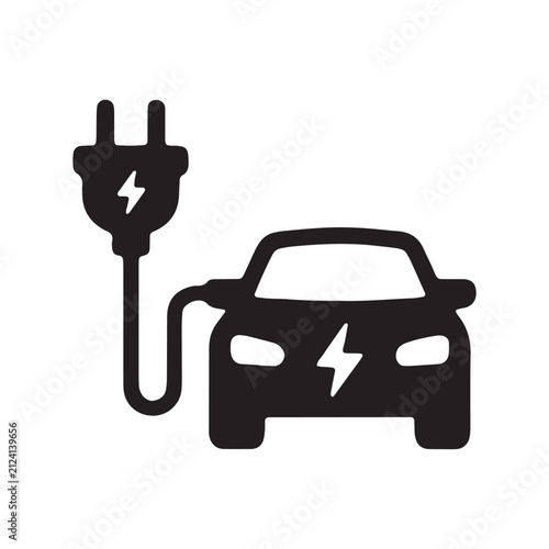 Electric vehicle charging icon showing car plug symbol with electric charging transport sustainable technology transportation electricity