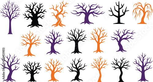 Happy Halloween Colorful stylized tree illustrations with bare branches Vector