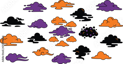 Happy Halloween Colorful variety of cartoon clouds in different shapes and sizes Vector