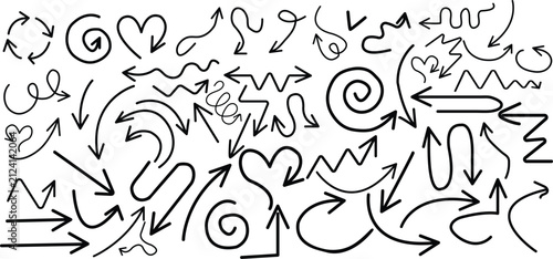 Abstract line art background capturing hand drawn arrow doodle collection