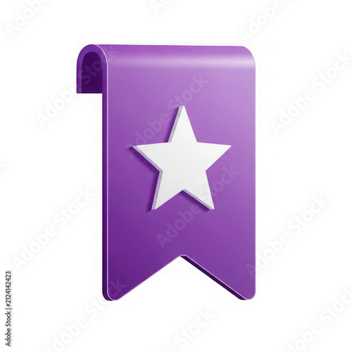 Purple bookmark with white star isolated on transparent background