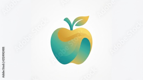 Modern Vibrant Golden Yellow and Teal Emerald Green Gradient Abstract Ribbon Apple Logo Vector Illustration