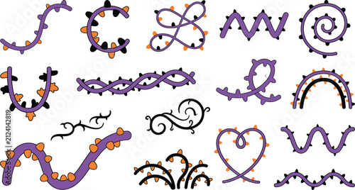 Happy Halloween Colorful geometric decorative swirl lettering design elements Vector