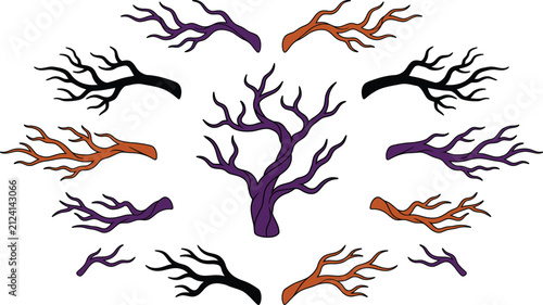 Happy Halloween Isolated colorful neuron branches illustration with detailed brain structure parts Vector
