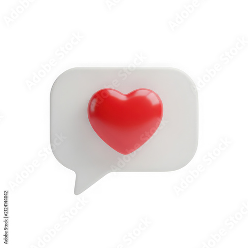 Red heart inside white speech bubble isolated on transparent background