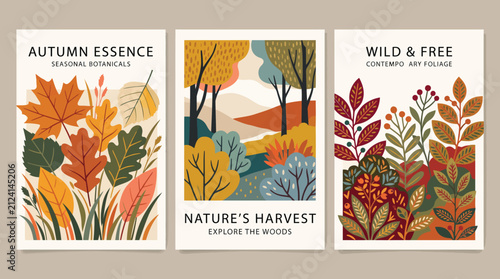 Autumn Essence and Nature's Harvest Vector Poster Collection