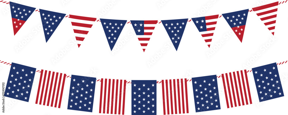 Obraz premium Patriotic buntings with american flag pattern for independence day.