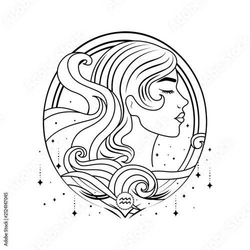 Aquarius zodiac sign, outline, line art
