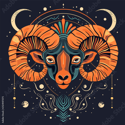Aries zodiac sign, colorful illustration