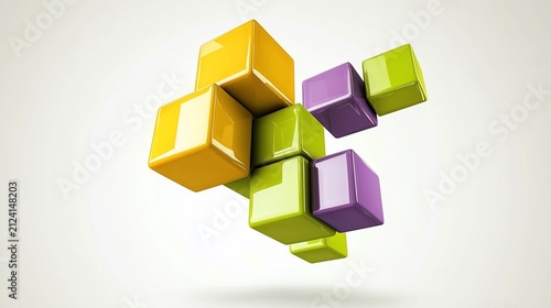 Abstract 3D Glossy Cubes Floating in Space