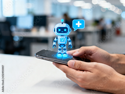AI healthcare chatbot and digital medical assistance. person using smartphone with healthcare chatbot interface, ai medical assistant for digital health consultation, online medical support