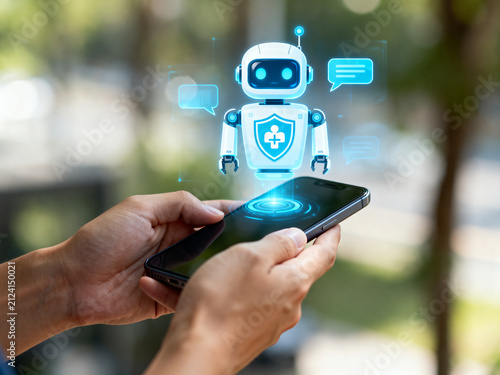 AI healthcare chatbot and digital medical assistance. person using smartphone with healthcare chatbot interface, ai medical assistant for digital health consultation, online medical support