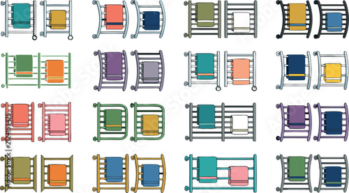 Cuadro en lienzo Heated towel rail icon set vector illustration featuring colorful metal bathroom