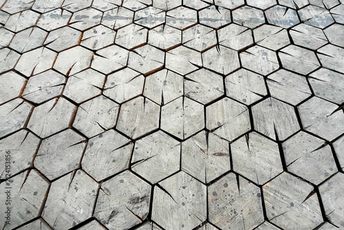Wooden Hexagonal Blocks Floor. Natural Textured Background.