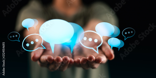 Bild auf Leinwand Community manager encourages communication, conversation, discussion, interaction, engagement, messaging, connection, community through digital platforms to strengthen meaningful online relationships