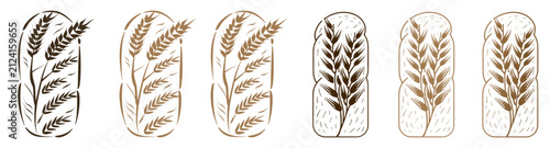 Artisan Bread and Wheat Icon Set Isolated Vector Illustration