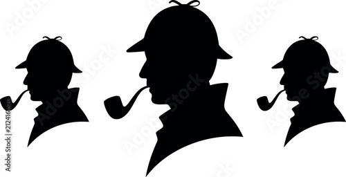 Detective Silhouette Vector Set wearing Deerstalker Hat Smoking Pipe for Mystery Investigation Concepts