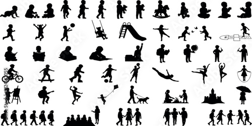 Canvastavla Collection of childhood activity and playtime silhouettes