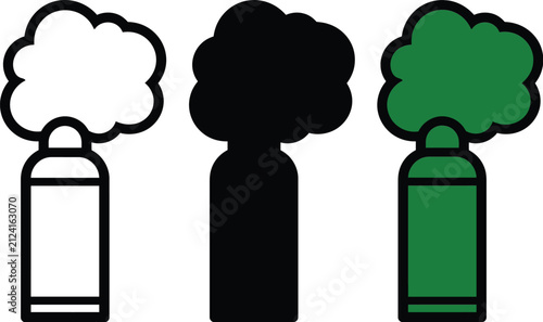 Spray icon vector drawing showing aerosol can fumes release effect