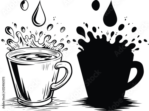 Coffee icon vector sketch showing liquid beverage splash drop