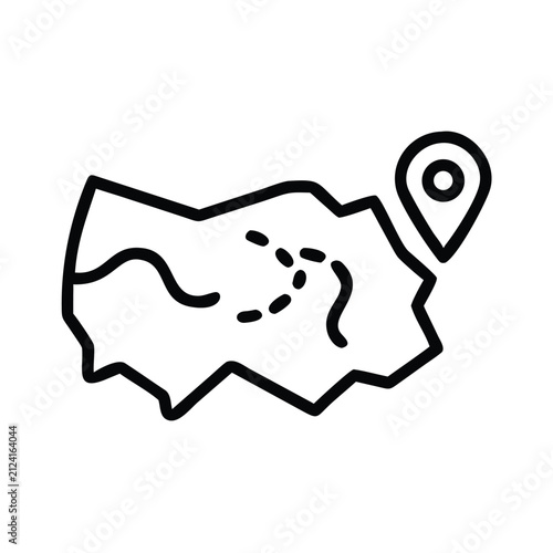 Crumpled map with a location pin icon showing a route.