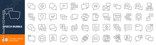 speech bubble icon set collection. Includes chat, talk, message, dialogue, communication, conversation, comment and more. Thin icons set. Editable stroke. Vector illustration