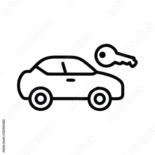 Car with key icon line art.