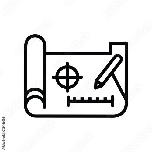 Drafting blueprint with pencil and ruler line icon vector.