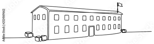 Foto Long building facade like school or barracks in continuous line drawing style