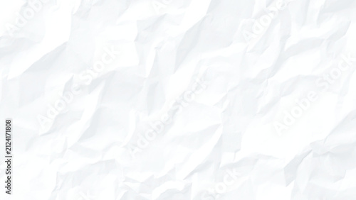 White crumpled paper texture background, close up view of creased sheet with soft shadows and folds