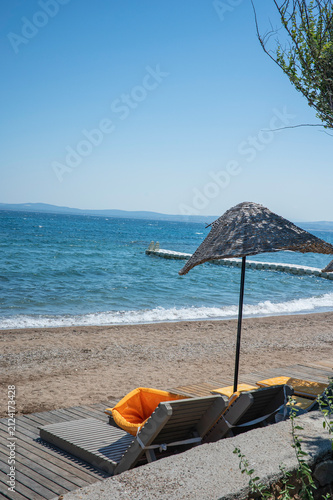 Sun loungers on the hotel beach