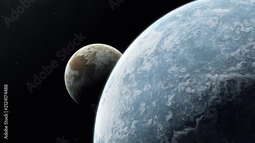 Close Shot of an Exoplanet With Orbiting Moon