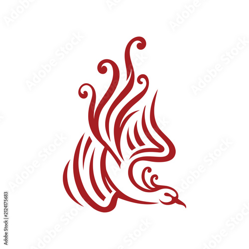 Stylized Red Phoenix Bird with Flowing Flame Wings