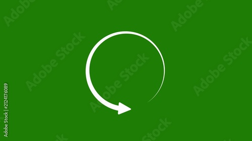 White Circular Refresh Arrows Rotation Animation on Green Screen Background.