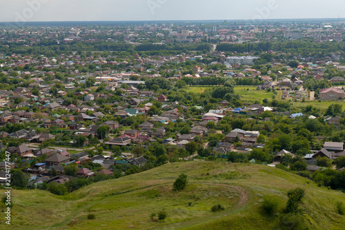 View of the Staraya Stanitsa and the Armavir city  from Strizhibkina Mountain (Forshtadt fortress) on a July day. Krasnodar krai, Russia